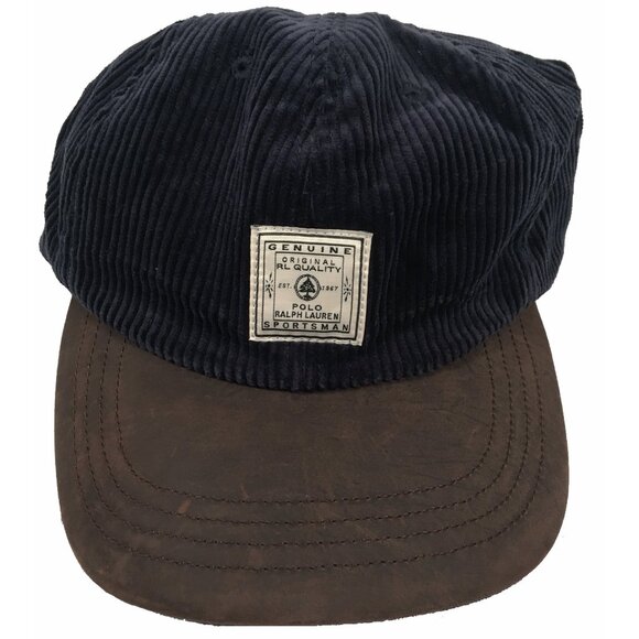 NEW Vintage Polo Ralph Lauren Baseball Hat! Navy Corduroy & Brown Leather Bill